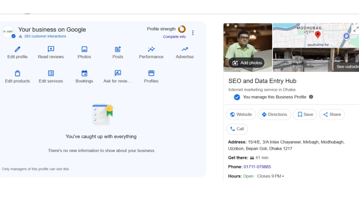 a live sample of Google Business Profile showing NAP